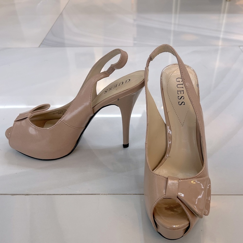 Nude leather guess open toe sling back